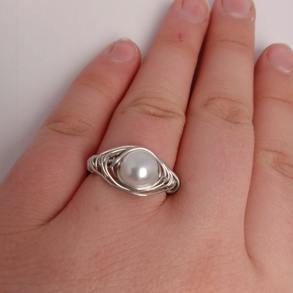 Hand Crafted Jewelry - Faux pearl wire wrapped ring size 7
